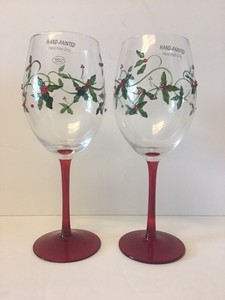 Christmas Holly Berries Red Rhinestones Stemware Wine Glass 