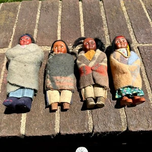 Vintage Art Set of 4 Native American Black Hairs Skookum Bully Good Indian Doll - Picture 1 of 13