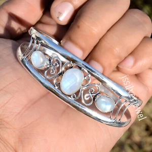 Rainbow Moonstone Multi Gemstone 925 Sterling Silver Cuff Bangle Popular Jewelry - Picture 1 of 7