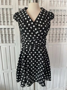 Nuevo Face to Face Mujer Mediano Negro Lunares Línea A Fiesta Rodilla Vestido, Z13 - Imagen 1 de 9