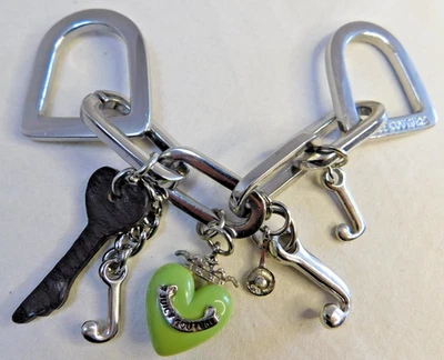 De Colección JUICY COUTURE Llave de Cuero, Corazón Verde, Plata "J" -Bolso Llavero Dije + + Foto 1 de 4