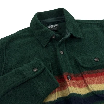 J Crew Nordic Wool Blend Blanket-Stripe Shirt Jacket Mens Size M SLIM FIT Green - Image 1 of 4