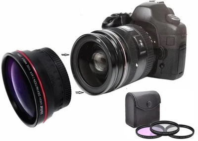 Wide Angle Lens and UV-CPL-FLD Filter  Kit For Canon EOS DSLR Rebel T8i SL2 SL1 - Image 1 of 4