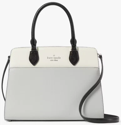 Cartera mediana Kate Spade Madison de cuero gris y blanco roto KC621 NUEVA CON ETIQUETAS $429 al por menor Foto 1 de 4