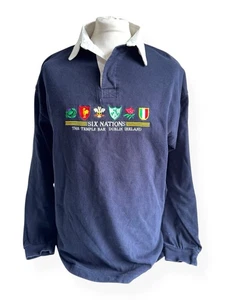 Six Nations Temple Bar Dublin Ireland Mens Large Navy Long Sleeve Rugby Shirt L - Picture 1 of 24