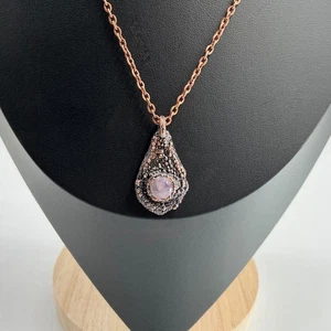 Kupfer Halskette Amethyst Edelstein Handarbeit Schmuck Träne Tropfen Anhänger 20" Kette - Bild 1 von 9