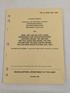 1993 TM 10-4930-220-13&P Technical Manual Tank, Einheit Gallone Flüssigkeitsdosierung - Bild 1 von 6