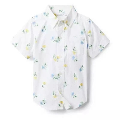 JANIE AND JACK Boys' White Floral Seersucker Casual Button Down Shirt Size 5 - Image 1 of 4