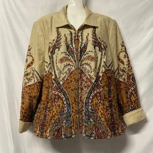Coldwater Creek Jacket Zip Up Size XL Padded Shoulders Mughal Art Design - Picture 1 of 10