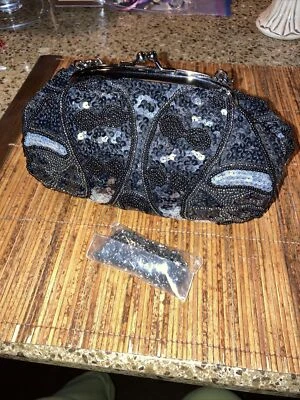 Carlo Fellini Jeweled Clutch Beaded Evening Bag Sparkling Glamorous Black VG - Image 1 of 4