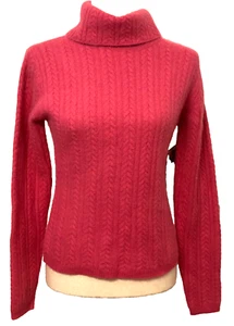 MARKER Women's M Angora Lambs Wool Turtleneck Cable Knit Sweater Soft Ski Pink - Picture 1 of 10