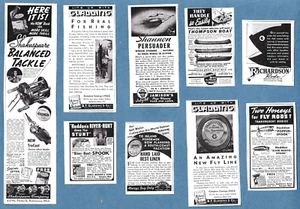 1938 FISHING TACKLE ADS ~ 9 different ~ HEDDON, THOMPSON BOAT, SHAKESPEARE, etc. - Picture 1 of 1