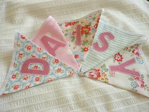 Cath Kidston Provence Rose blue personalised bunting -CHRISTENING/NEW baby girl - Picture 1 of 4