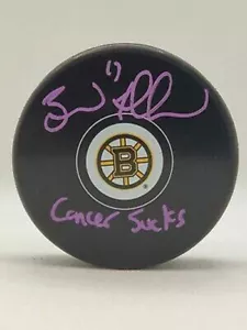 Brad Marchand Boston Bruins signed puck Bruins logo inscribed CANCER SUCKS - Picture 1 of 1
