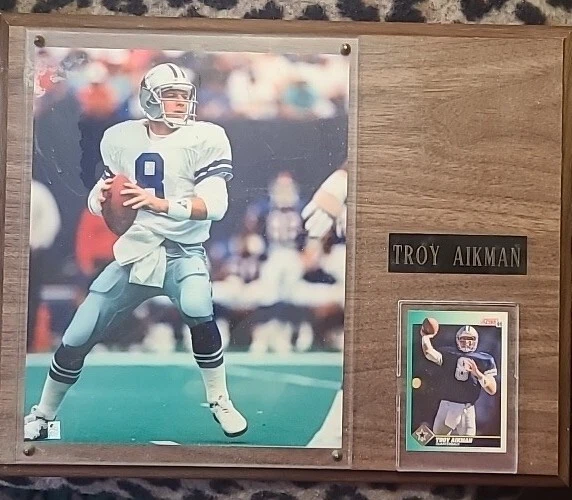 FOTO Y TARJETA COLECCIONABLE TROY AIKMAN DALLAS COWBOYS ENMARCADA 8X10. PLACA DE PARED 12X15 Foto 1 de 1