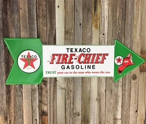 Texaco Fire Chief Gasoline Gas Oil Metal Tin Large Arrow Sign Vintage Garage New - Picture 1 of 2