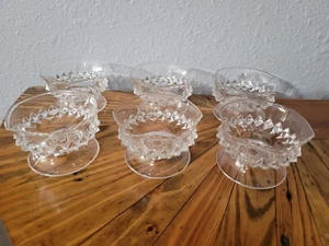 Vtg Set Of 6 Pressed Glass Diamond Point Fruit Dessert Ice Cream Bowls Cups - Picture 1 of 6