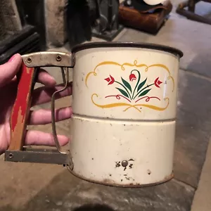 VINTAGE ANDROCK Metal Hand-i-Sift Flour Sifter Red Tulip- Red Wood Handle - Picture 1 of 9