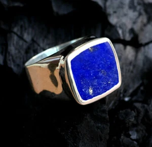 Lapislazuli Edelstein massiv 925 Sterling Silber Verlobung Herren Ring Schmuck RJ - Bild 1 von 3
