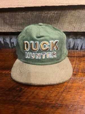 Vintage Throwback Style 1980's Corduroy Duck Hunter Hunting Cap Olive Flat Bill - Image 1 of 3
