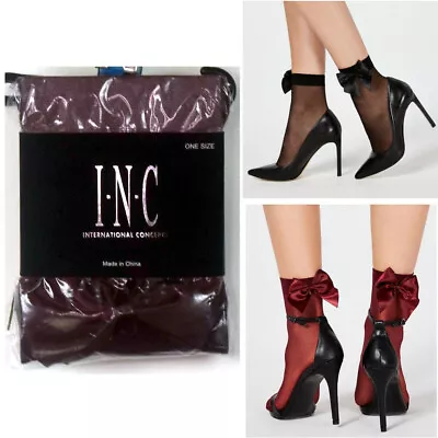 INC International Concepts 1pr Sheer Anklet Fashion Socks Bow Accent Ch Colr New - Image 1 of 2