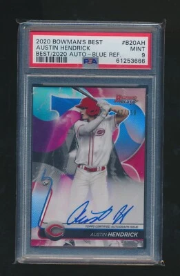 AUSTIN HENDRICK 2020 BOWMAN’S BEST BLUE REFRACTOR AUTO 142/150 GRADED PSA 9 MINT - Image 1 of 2
