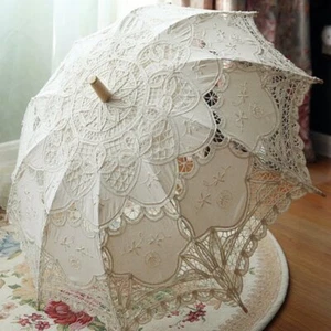 Embroidery Lace Parasol Umbrella | Victorian Lace Gothic Retro Style Wedding - Picture 1 of 7