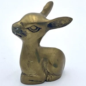 Vtg Solid Brass Deer Fawn Sitting Heavy Figurine Statue MCM Bambi - Picture 1 of 11