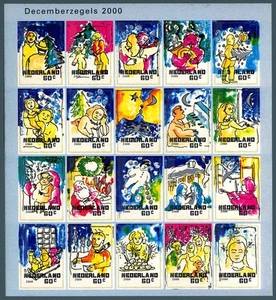 OLANDA 2000 Natale Autoadesivi. Foglio di 20 val con informazioni al verso MNH** - Bild 1 von 1