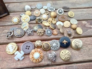 Vtg Gold button lot 50 buttons fancy costume craft mix plastic metal celestial - Picture 1 of 5