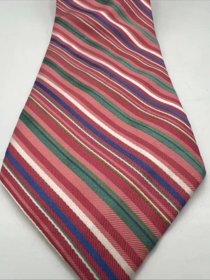 Corbata de Seda Tommy Hilfiger Rosa Salmón Verde Azul Blanco Rayas ENVÍO GRATUITO Foto 1 de 4