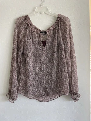 Blusa ECI New York 2 Piezas Transparente 100% Seda Estampado Manga Larga Sobre Tanque S Foto 1 de 4