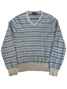 Brooks Brothers Sweater Mens Small Multicoloured Knit Cashmere Blend V-Neck - Picture 1 of 7