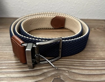 Cinto Tommy Bahama reversível elástico trançado tamanho LG/XL azul marinho cáqui - Imagem 1 de 4