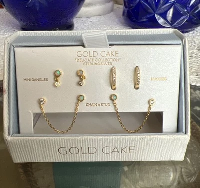 Pendientes PASTEL DORADO 3 Pares Cadena Ópalo de Fuego Esterlina Tachuelas Tono Dorado Huggies Gota Foto 1 de 4