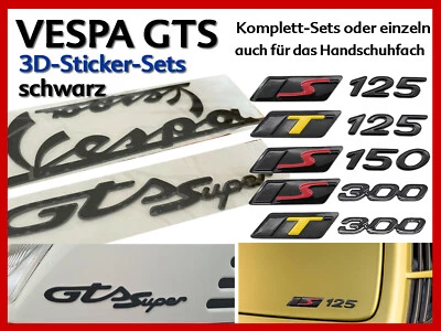 VESPA GTS - 3D-Emblem-Set - schwarz  5 Varianten Handschuhfach Aufkleber Sticker - Bild 1 von 4