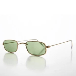 Rectangle Green Lens Hippy Vintage Sunglass with Gold Frame - Hulu - Picture 1 of 3