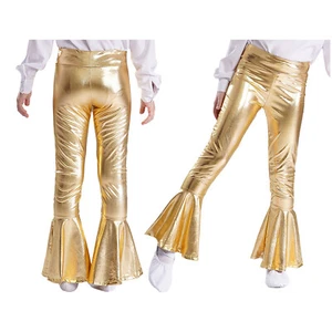 Girls High Waist Shiny Flare Legging Trousers Ruffle Bell Bottom Pants Dancewear - Picture 1 of 57