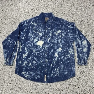 Camicia oversize effetto candeggina blu luna vintage taglia XL toppa albero lavaggio scuro western - Foto 1 di 8