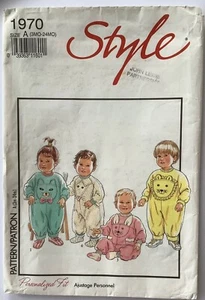 Style 1970 Sewing Pattern UNCUT Animal Face Playsuits - 3, 6, 12, 18, 24m - Picture 1 of 4