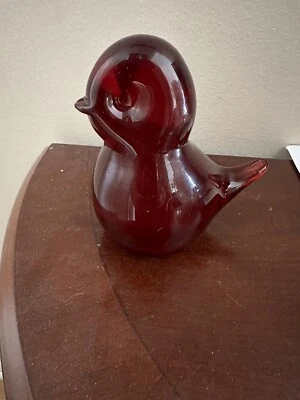 Vintage Ruby Red Glass Bird Figurine Paperweight - Image 1 of 4