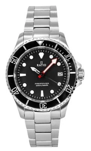 Ratio FreeDiver Saphir Edelstahl Schwarz Zifferblatt Quarz RTF031 200M Herrenuhr - Picture 1 of 4