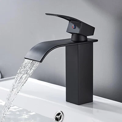 Modern Bathroom Sink Taps Black Waterfall Basin Mixer Tap BrassFaucet