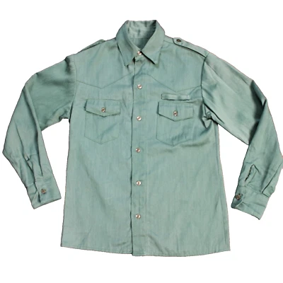 Vintage 1950s  Green Gabardine Work Shirt Mens Small - Image 1 of 4