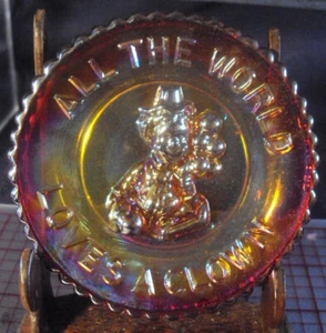 Mosser glowy amberina carnival clown plate 3.5" All the world loves a clown - Picture 1 of 3