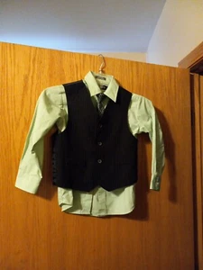 Boys Chaps Vest & Dess Shirt With Tie (No Pants) Green Shirt Pinstripe Vest Sz 6 - Picture 1 of 6