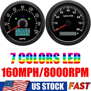 85mm GPS Speedometer 160MPH Tachometer 8000RPM Gauge Set for Boat Car Truck US - Picture 1 of 16