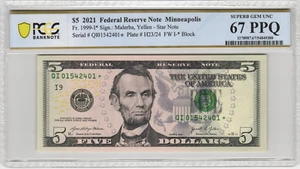 Fr.1999-i* 2021 $5 Federal Reserve Star Note PCGS Superb Gem UNC 67 PPQ - Picture 1 of 2