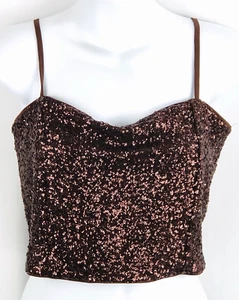 NWT cropped tank top L brown sequin glitter strappy disco 90s Y2K club Punk Glam - Picture 1 of 4