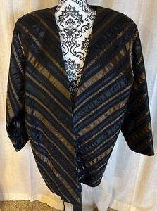 Vtg Tachi Castillo Mexico Designer Ribbon Jacket Black/BronzeEthnic Pintuck szXL - Picture 1 of 10
